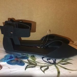 Black Suede Flats with Buckle